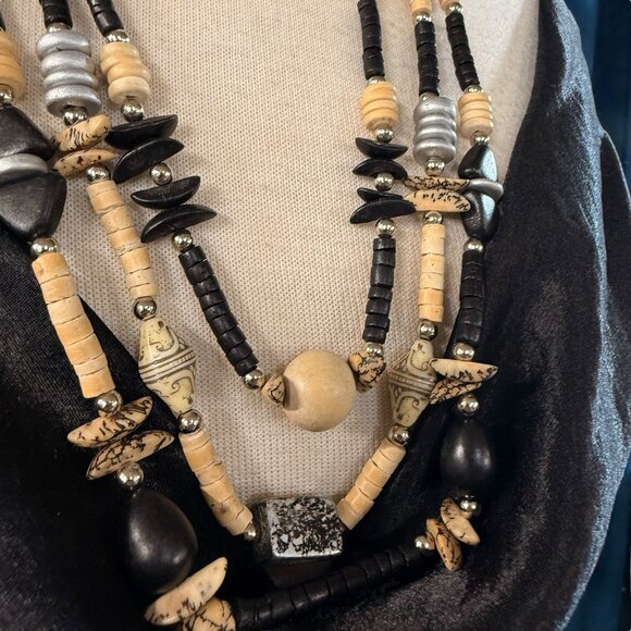 Vintage Tribal Style Multi-Strand Necklace – Wood, Bone, Stone & Resin Beads - Picture 2 of 7